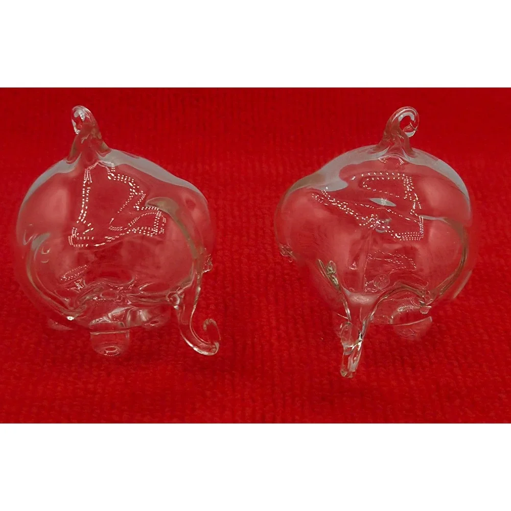 Roberto Niederer Elephants Vintage Hand Blown Glass Ornaments Set/2 Box Italy